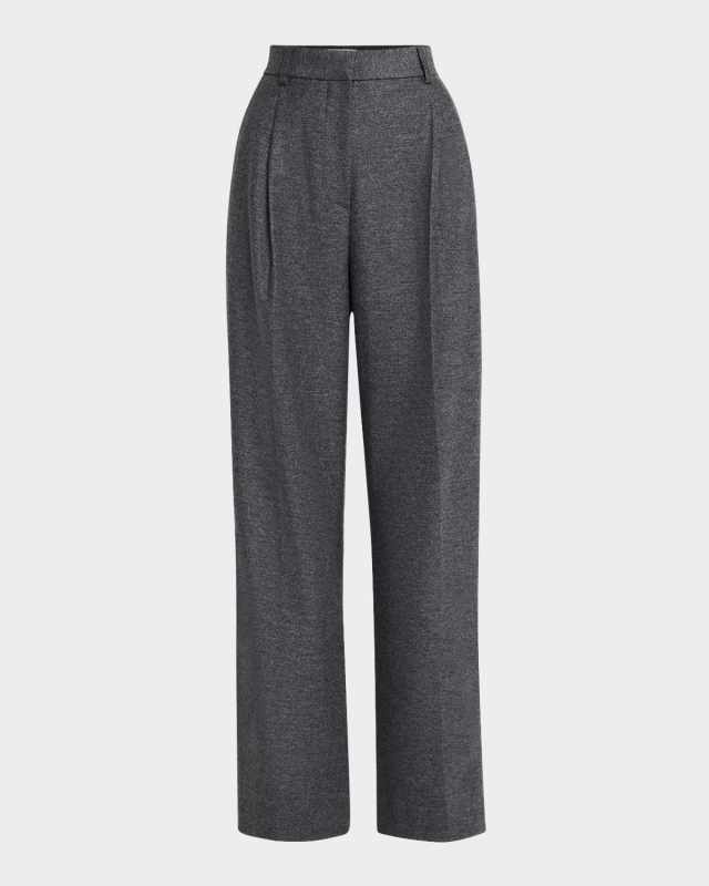 Pleated Wide-Leg Textured Wool Trousers